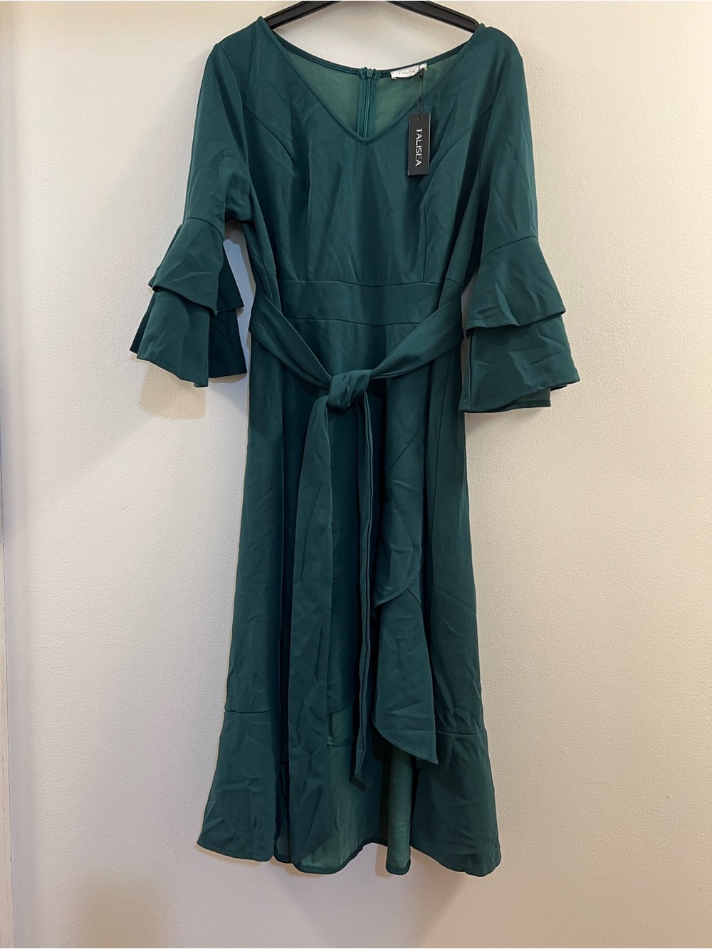 Talisea Formal Double Bell Sleeve VNeck High Low Split Ruffle Cocktail Dress oh. - Picture 3 of 13